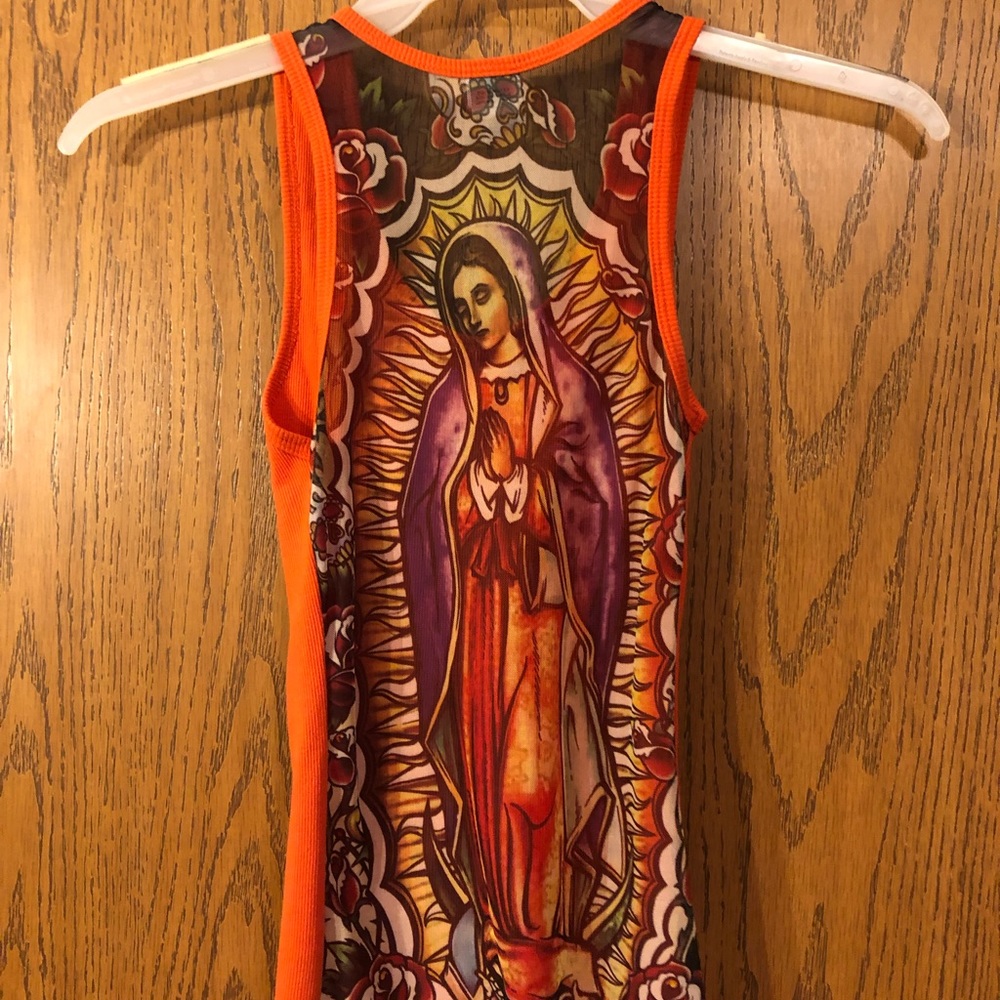 Virgin Mary our lady of Guadalupe tank top sheer Sleeves brand